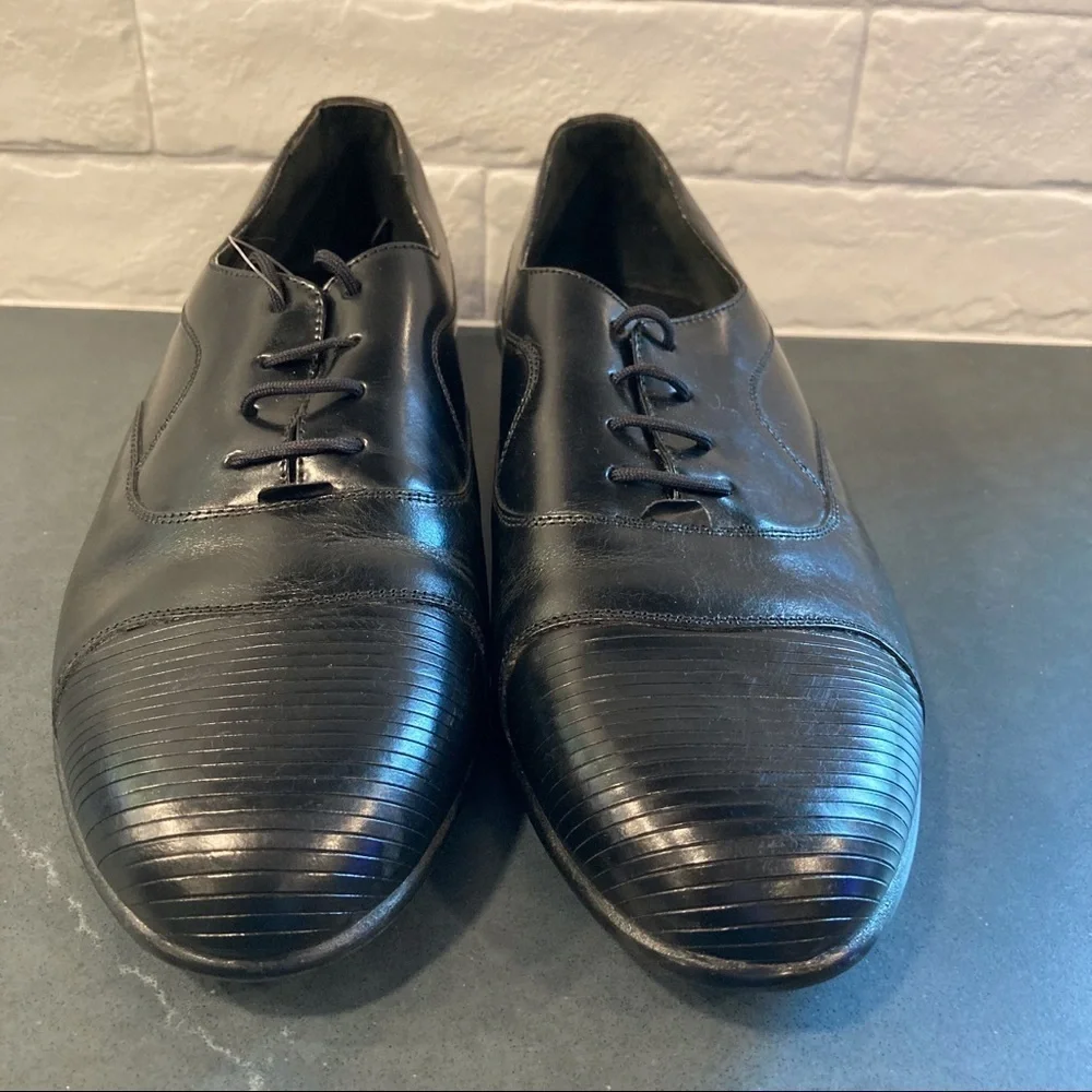 Stacy Adams sz 10 black leather cap toe derby shoes dress shoes